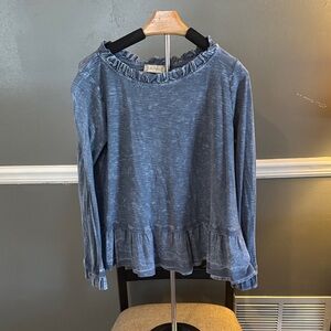 Altar'd State Blue Ruffle Trim Blouse